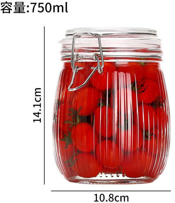 新款豎條紋密封玻璃儲物罐, 1套, 750ml 10.8cm*14.1cm 500ml 1500ml