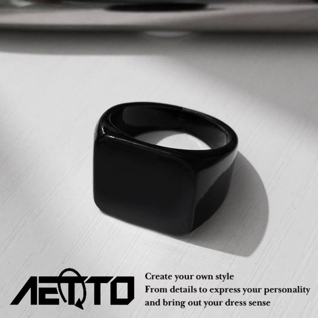 AETTO 光面方型戒指 醫療鋼 亮面 重磅 金屬拋光 鈦鋼戒指 男女可戴