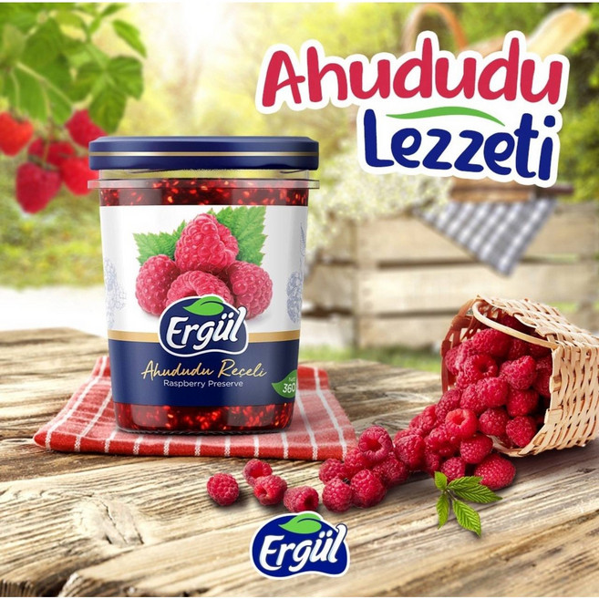 Halal Turkish Style Natural Raspberry Jam 할랄 터키 스타일 내추럴 라즈베리 잼, 1개, 360g