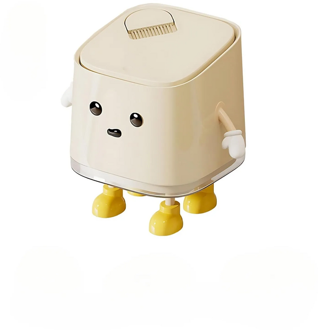 북유럽 귀여운 캐릭터 미니 쓰레기통 크림색 탁상용 사무실 욕실 다용도 휴지통, 젖빛 으로 서 있는 자세