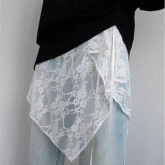 여성 레이어드 스커트 레이스 불규칙 기질 스커트 여성용 끈 디테일 다재다능한 랩 커버 LCL