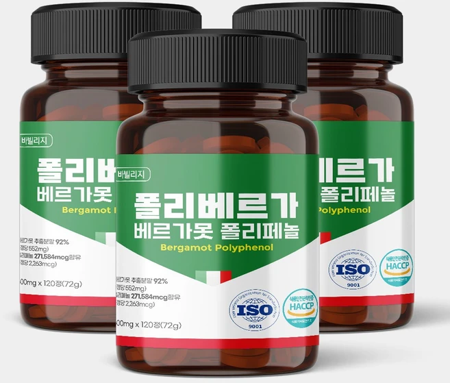 베르가못 폴리페놀 대용량 지중해식단, 3개, 120정 - 쿠팡