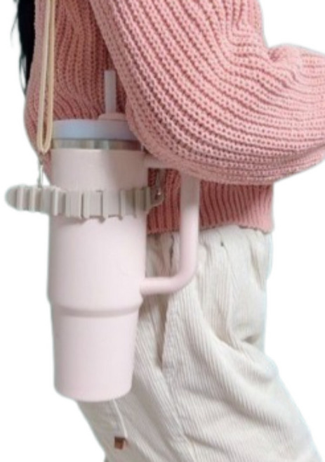 하루바나 차량용 대용량 텀블러 휴대용 스트랩 홀더 어께 끈, 1개, 베이지