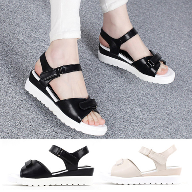 (한정수량할인) 발이 편한 국산 벨크로 여성 스트랩 샌들 웨지 플랫 워킹화 여성화 여름 통굽 키높이 제벨