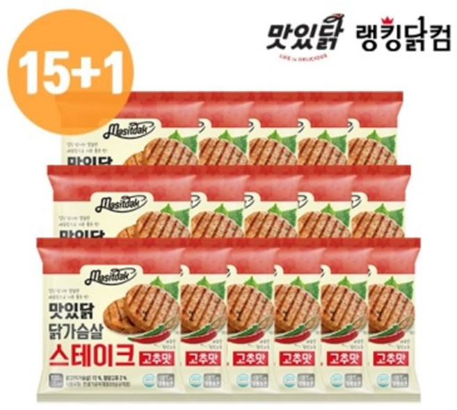 [랭킹닭컴] 맛있닭 닭가슴살 스테이크 고추, 16개, 100g