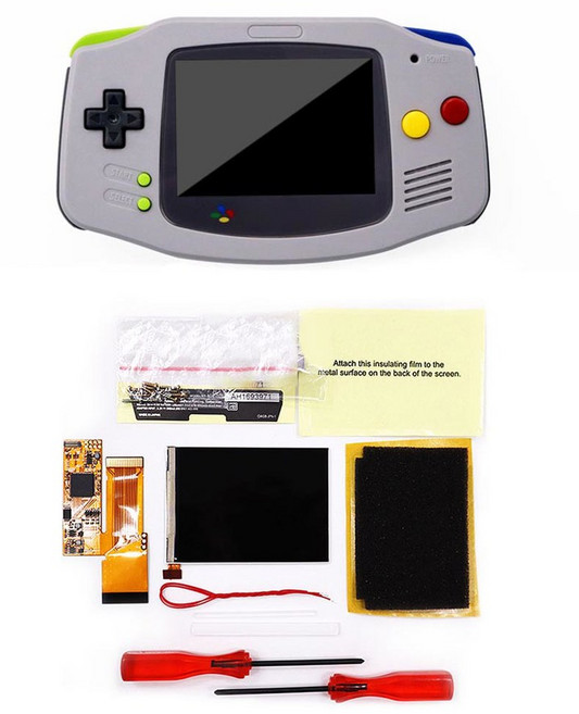 GBA IPS V2 LCD 스크린 키트 10레벨 고휘도 백라이트 Gameboy Advance 콘솔 하우징 쉘용, x Grey