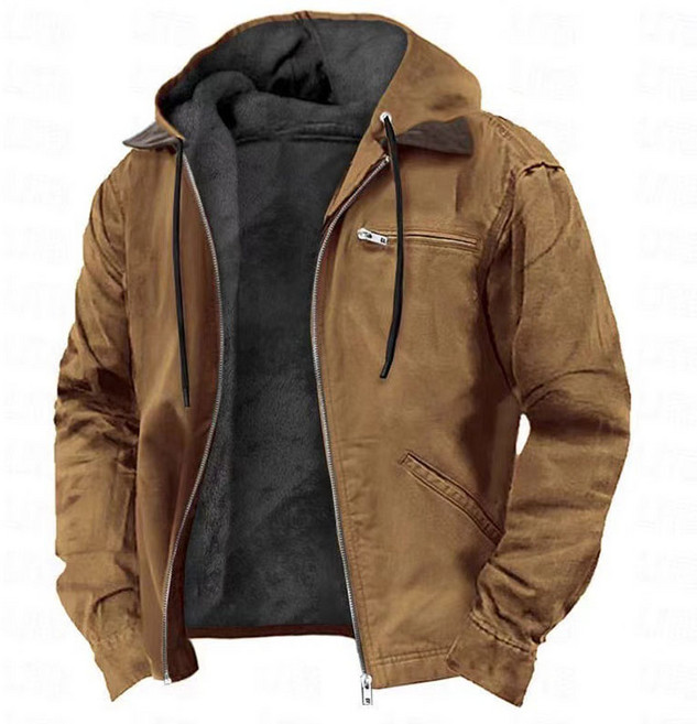 FANSYLI 남성 기모 후드 점퍼 가을 겨울 솔리드 카고 자켓 캐주얼 집업 야상 점퍼 코트 W2512D29