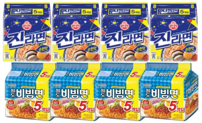 오뚜기 진라면 순한맛 팔도 비빔면 40개 멀티팩8봉지