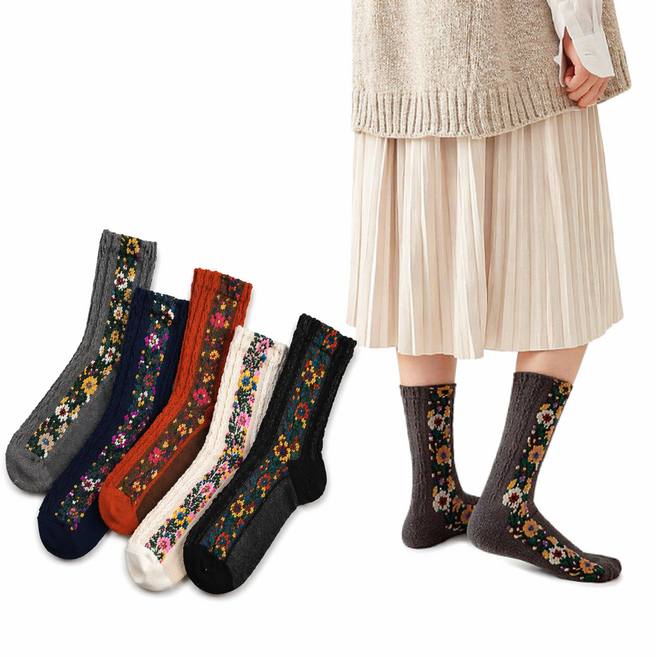 밀리센치 빈티지 레트로 유니크 사계절 자수양말 5종세트