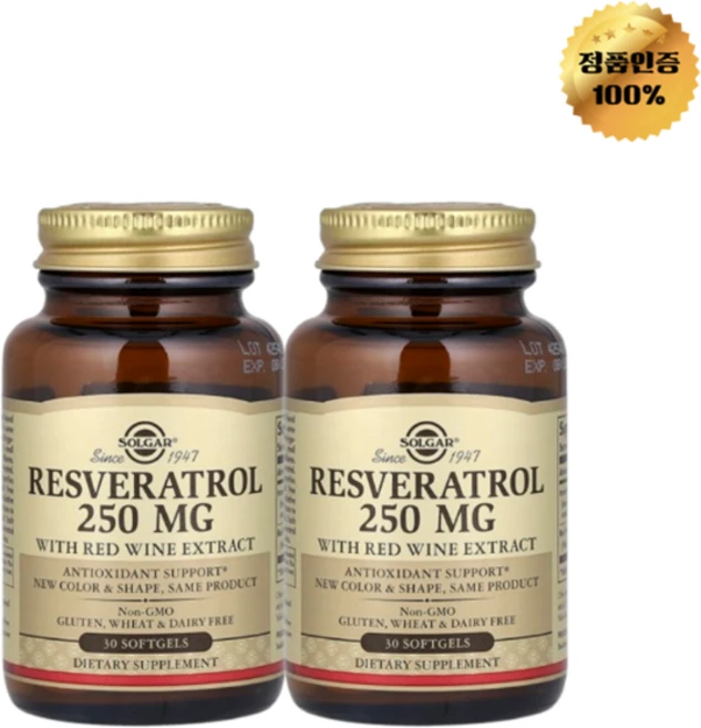 1+1 솔가 레스베라트롤 250mg 소프트젤 30정, 2개 - 쿠팡