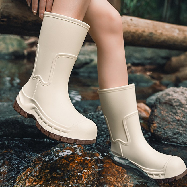 YANGTA 여성 패션 방수 미들 레인부츠 농업 원예 초경량 장화 미끄럼방지 낚시용 레인부츠