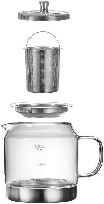 마린글라스 인덕션 티팟 열탕용 유리 티포트 1500ml, 마린 베이직 인덕션 글라스 팟 1500ml, 1개