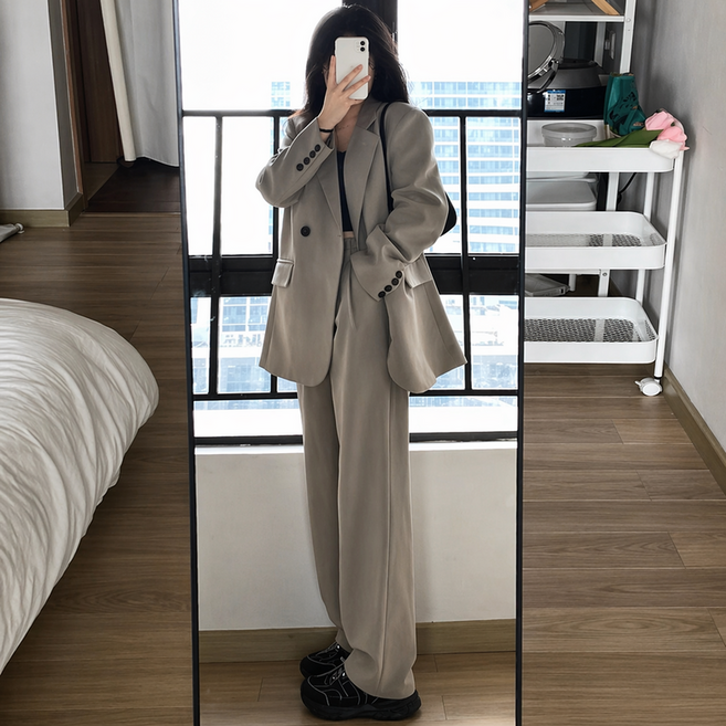 휠렉스 여성 봄 루즈핏 자켓 와이드 슬랙스 정장 세트 오피스룩 JT23