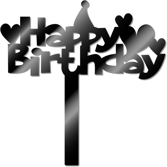 아크릴 케이크토퍼 제작 꽃다발픽 포토프롭 생일 승진 퇴직 축하 파티용품, 1개, Happy Birthday-블랙