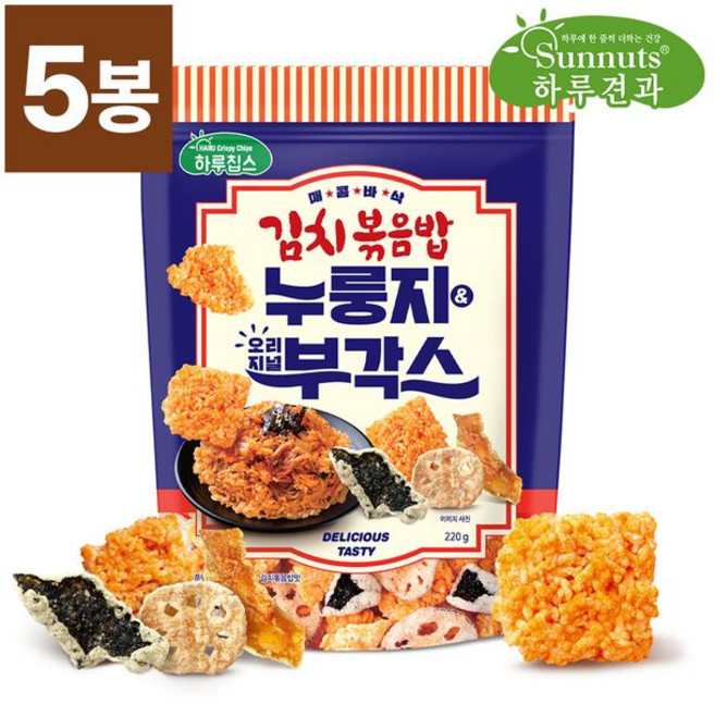 하루견과 누룽지 앤 부각스 김치볶음밥맛, 220g, 5개