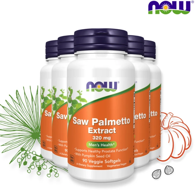 NOW Foods 쏘팔메토 추출물 남성 활력 320mg 식물성 소프트젤 90정 x 5, 5개 - 쿠팡
