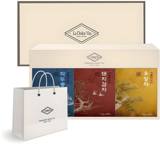 라돌체비타 프리미엄 전통차 3종 선물세트 + 쇼핑백, 1세트