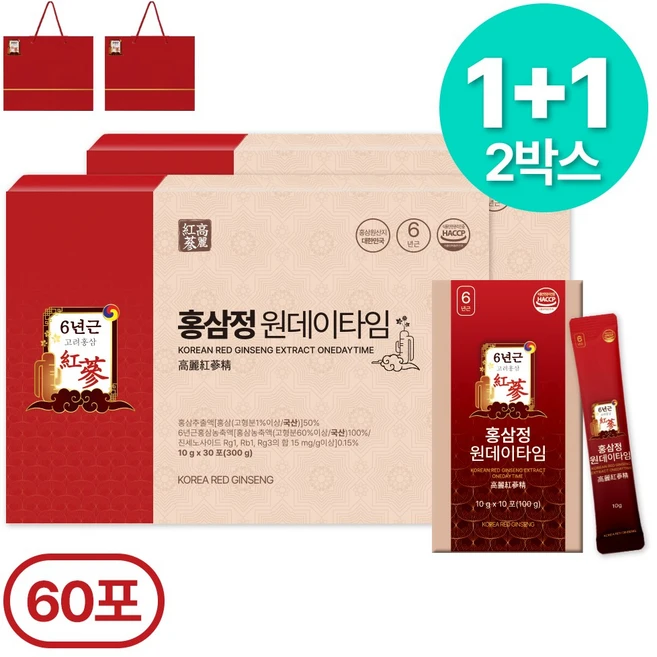 1+1특가 홍삼정 6년근 프리미엄 홍삼 스틱 + 쇼핑백 포함, 2개, 300ml - 쿠팡