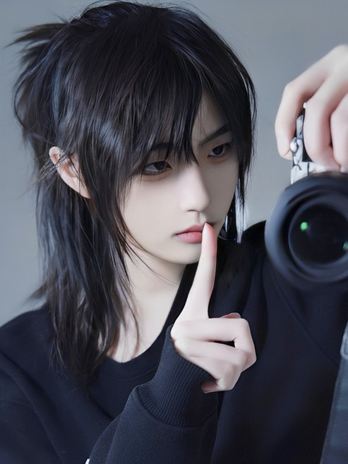 남성 긴머리 가발 장발 헤어 남자 스타일링 장모 통 내추럴 내추럴 블랙, 그레이