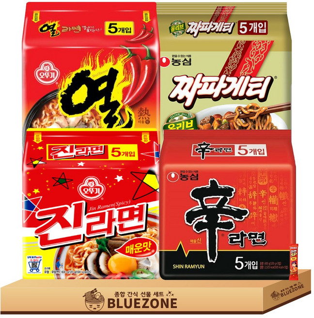봉지라면 E세트 신라면1 진라면매운맛1 짜파게티1 열라면1 라면스틱1, 1세트
