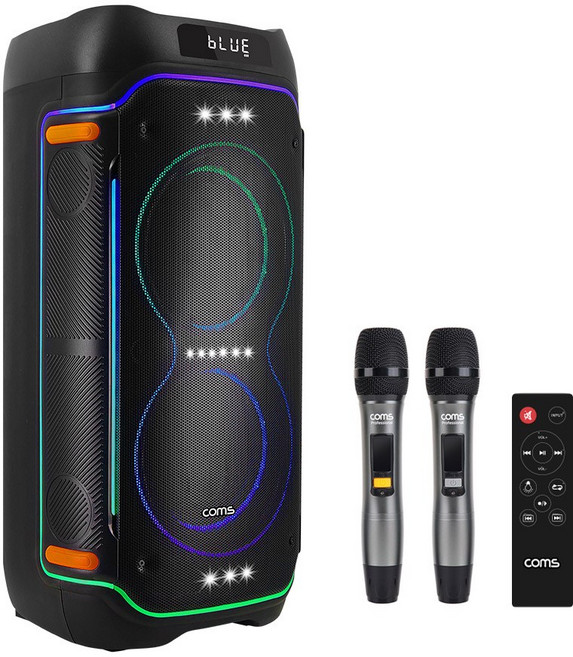 컴스 이동식 블루투스 무선 마이크 앰프 LED 버스킹 스피커, KY800 (버스킹스피커), Black (검정)