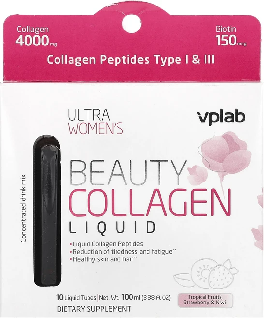 Vplab 울트라 여성용 뷰티 콜라겐 리퀴드 열대 과일 딸기 & 키위 리퀴드 튜브 10개 100ml(3.38fl oz), Vplab 울트라 여성용 뷰티 콜..., 100ml - 쿠팡