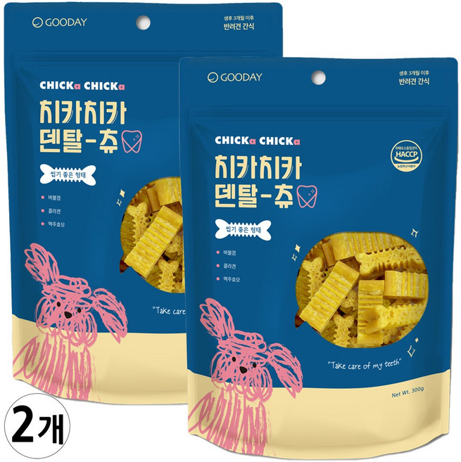 굿데이 강아지 치카치카 덴탈츄 대용량 오랄케어 간식 + 개당추가텐탈껌1P, 300g, 2개, 치석제거