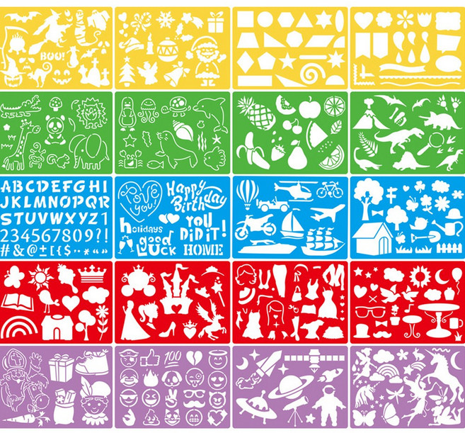 [빛나니라니]스텐실도안 스텐실 무지개(20개/1세트) 동물 알파벳 공주 할로윈 도형 생일 세트, 1개