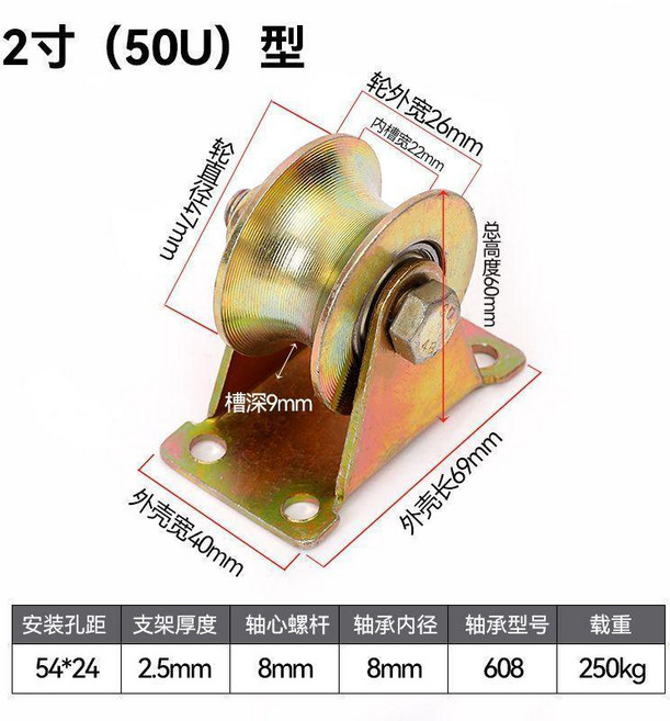 2.5寸 60 H型 軌道滑輪, 1個, 2寸 50 U型