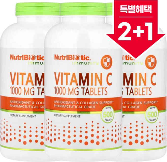 2+1 뉴트리바이오틱 비타민C 1000mg 식물성 정제 500정 / 해외직구 미국정품, 3개