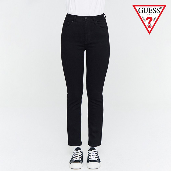 게스 여성 기모 블랙 슬림 스트레이트 청바지 ON4D0320