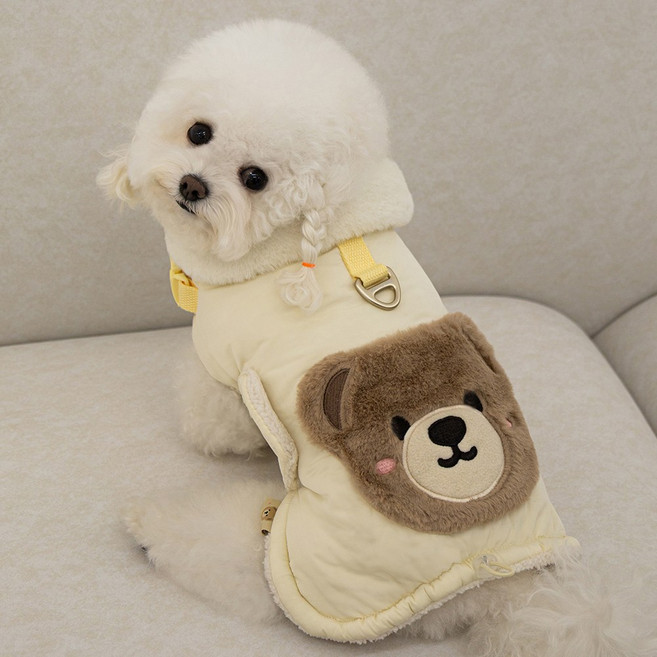 베일리펫 강아지 겨울 패딩 하네스옷 테디 포켓 망토, 1개, 옐로우