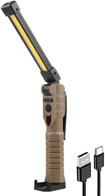 COB XPE LED 작업등 7단계 조절 마그네틱 작업등 전력 용량 표시기 타입-C USB 충전식 야외 자동차 수리용, 02 Khaki