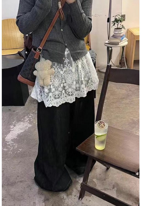 Neirny 여성 레이어드 랩스커트 자수 레이스 망사 블라우스 힙커버 루즈핏 기질 빈티지 엉덩이가리개 커버 치마