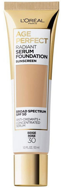 L'Oreal 파리 에이지 퍼펙트 래디언트 세럼 파운데이션 SPF 50 누드 베이지 1oz, 030 Beige Rose