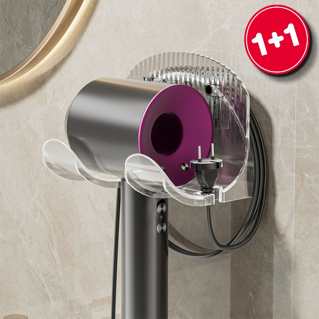 생활해랑 무타공 드라이기 거치대 걸이, 2개, 투명