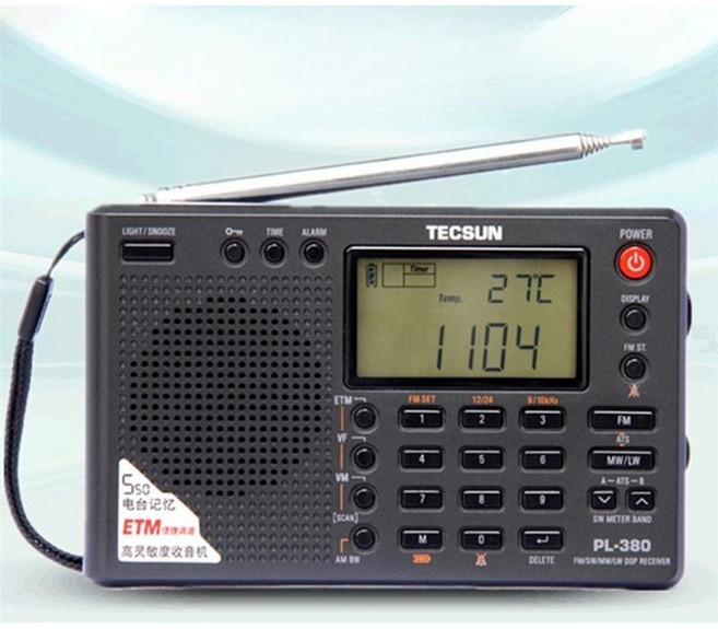 Tecsun PL-380 단파 휴대용 라디오 fm 수신 레트로레디오, 검은색, 검정색 본체+USB케이블