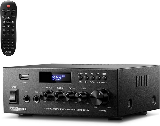 Moukey Bluetooth 5.3 2.0ch FM RCA USB 300 W 앰프 홈 오디오 탑재 스테레오 리시버