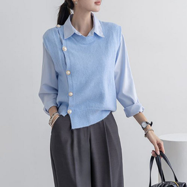 [나크21] 블라우스 + 니트 베스트 세트 NK53-SETH-1