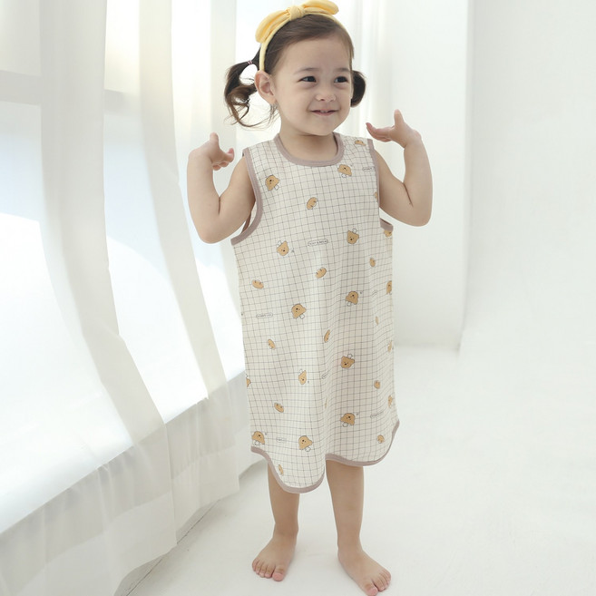 잼베이비 아기 한여름 수면조끼 주자 거즈 순면 100% 얇고 시원한 유아 원피스 잠옷 조직이 탄탄