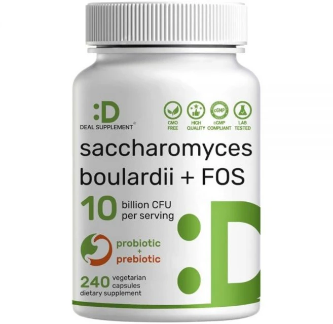 Saccharomyces Boulardii 프로바이오틱스 + FOS 보충제 100억 CFU 240 식물성 캡슐 - 여성 및 남성용 프로바이오틱 및 프리바이오틱 - 장 면역, Saccharomyces Boulardii 프로바이오틱, 1개 - 쿠팡