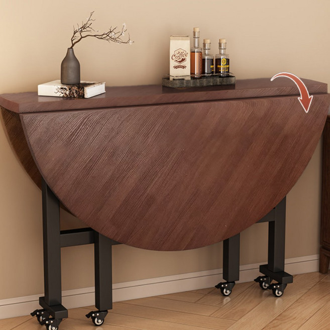 접이식 이동 원형 식탁 주방 거실 다용도 확장형 테이블, 6인용, 브라운