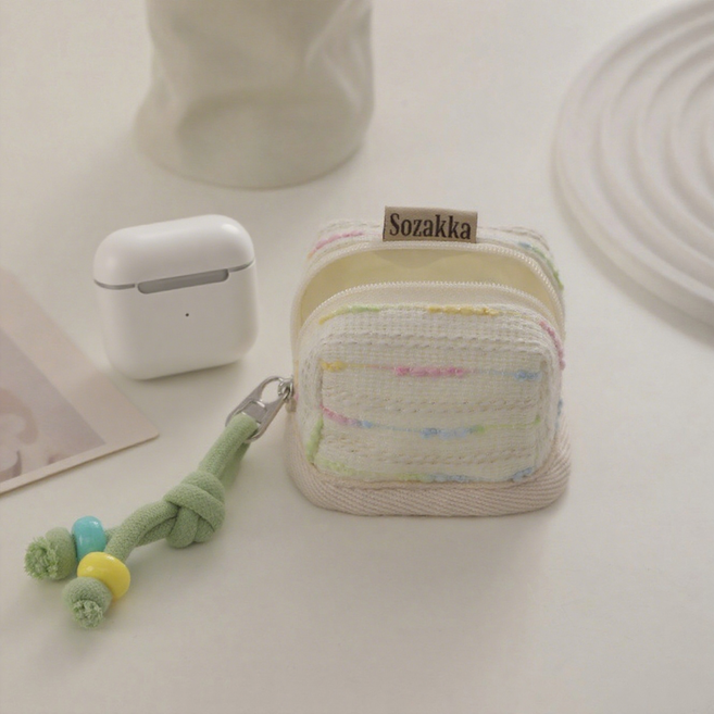 니렌스 컬러풀 에어팟 미니 파우치 이어폰 케이스, 화이트