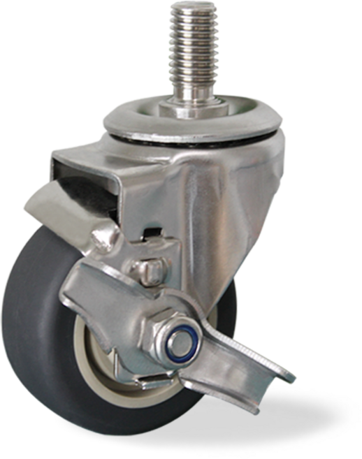 스텐바퀴 경량 3인치(76mm) 볼트5/8회전옆브레이크 우레탄바퀴 스텐인리스 수산대차 급식바퀴, 1개