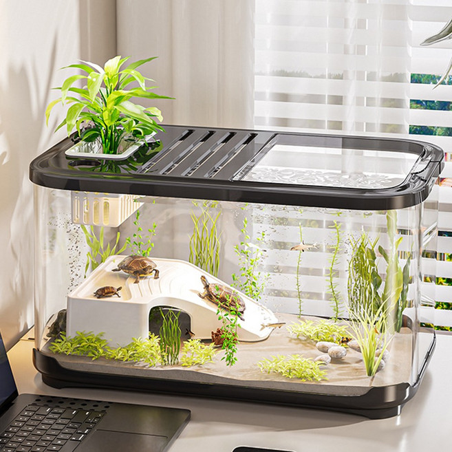 HK sell 소소연못 거북이 물고기 열대어 금붕어 구피 키우기 아크릴 수족관, 블랙