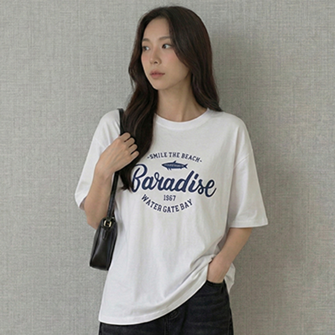 데일로엔 여성 여름 데일리 루즈 오버핏 레터링 프린팅 반팔 티셔츠