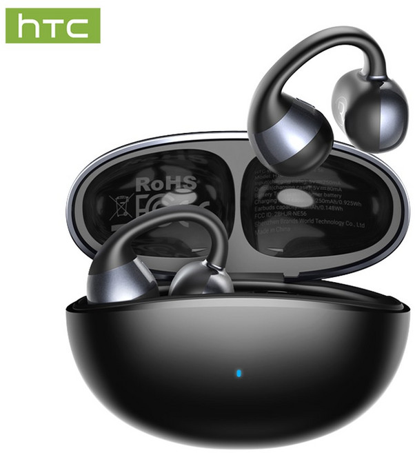 HTC NE56 이어폰 블루투스 V6.0 OWS 이어 클립 스포츠 무선 헤드폰 소음 감소 통화 초경량 이어클립, [01] black