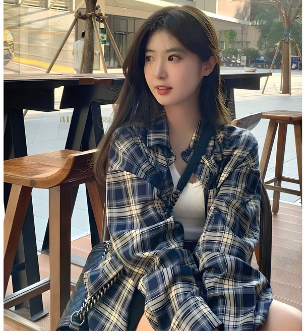 커플 루즈핏 체크 긴팔 셔츠 자외선 차단 얇은 코트