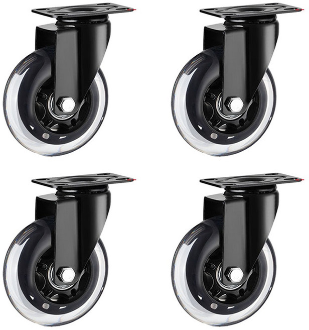 평판 회전 브레이크 무소음 우레탄 산업용 대차바퀴 4개구성, DPR2B, 1세트