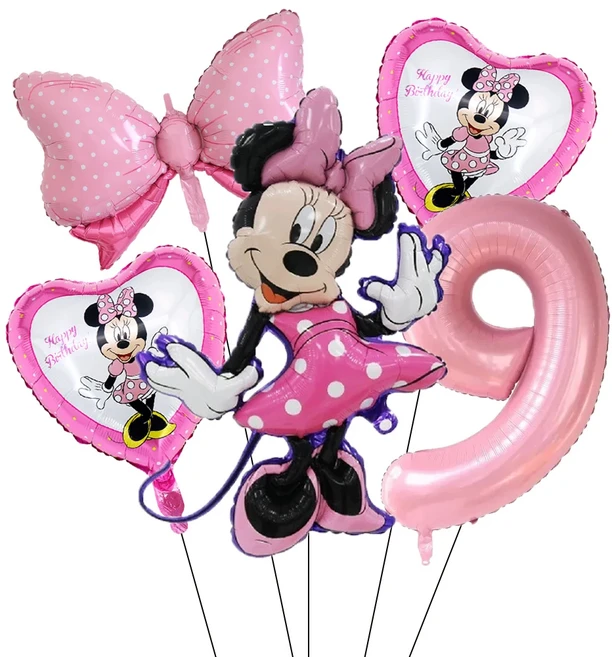 5PCS 미키 마우스 생일 장식 풍선 미키 미니 풍선 세트 및 32in 1-9 번호 풍선 어린이 생일 파티 Decora, 01 기타, 15 Pink-9